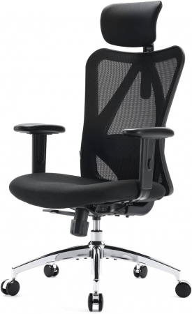 scaune - Scaun de birou ergonomic cu suport lombar reglabil si tetiera, cu perna elastica respirabila, 136 kg, negru-resigilat