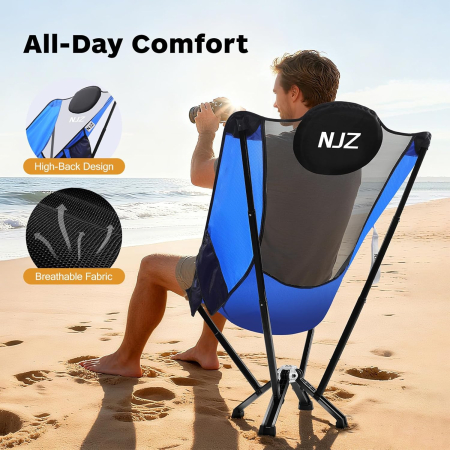 Scaun de camping inalt, pliabil, cu spatar, 3.3kg, albastru 90x75x110cm, sustine 272kg [3]