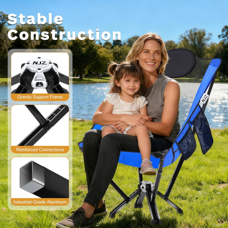 Scaun de camping inalt, pliabil, cu spatar, 3.3kg, albastru 90x75x110cm, sustine 272kg [2]