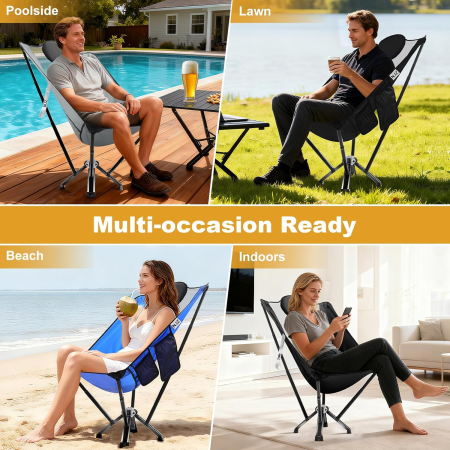 Scaun de camping inalt, pliabil, cu spatar, 3.3kg, albastru 90x75x110cm, sustine 272kg [5]