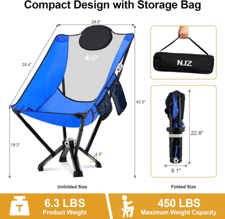 Scaun de camping inalt, pliabil, cu spatar, 3.3kg, albastru 90x75x110cm, sustine 272kg [1]