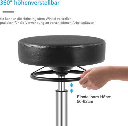 Scaun negru rotund ajustabil pe inaltime 50-62 cm; pentru max. 180kg, cu suport de picioare [2]