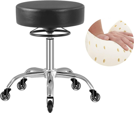 SCAUN BIROU - Scaun negru rotund ajustabil pe inaltime 50-62 cm; pentru max. 180kg, cu suport de picioare