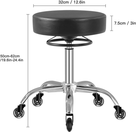 Scaun negru rotund ajustabil pe inaltime 50-62 cm; pentru max. 180kg, cu suport de picioare [1]