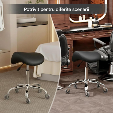 Scaun Ergonomic Tip Șa, cu Roți, Reglabil 55–68 cm, Rotativ 360°, Negru [8]