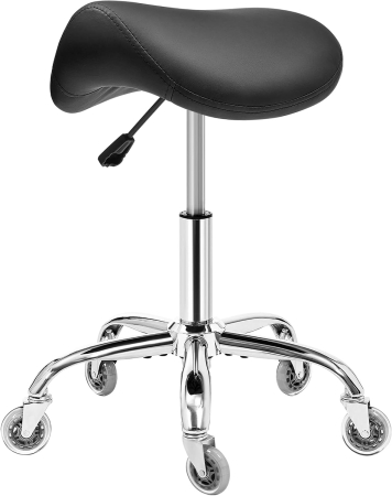 SCAUN BIROU - Scaun Ergonomic Tip Șa, cu Roți, Reglabil 55–68 cm, Rotativ 360°, Negru
