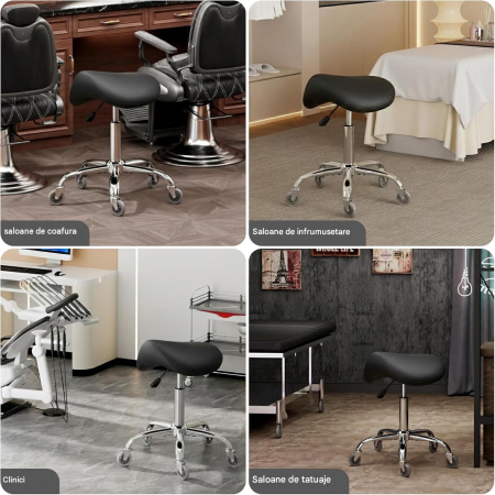 Scaun Ergonomic Tip Șa, cu Roți, Reglabil 55–68 cm, Rotativ 360°, Negru [2]
