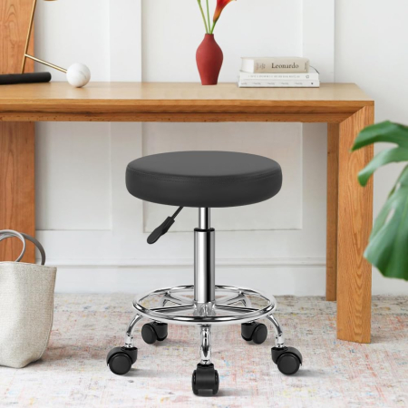Scaun Rotativ WKWKER cu Roți, Reglabil 49-64,5 cm, Piele Ecologică, Gri [1]