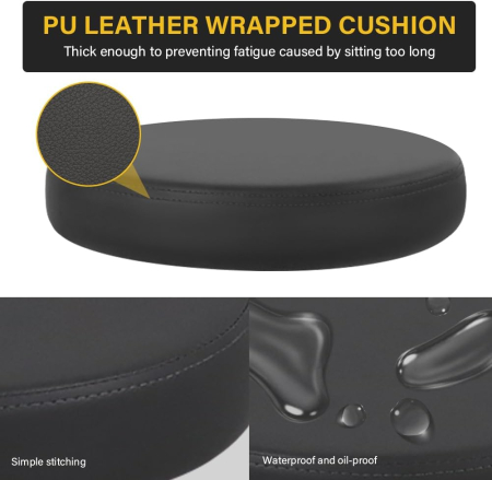 Scaun Rotativ WKWKER cu Roți, Reglabil 49-64,5 cm, Piele Ecologică, Gri [5]