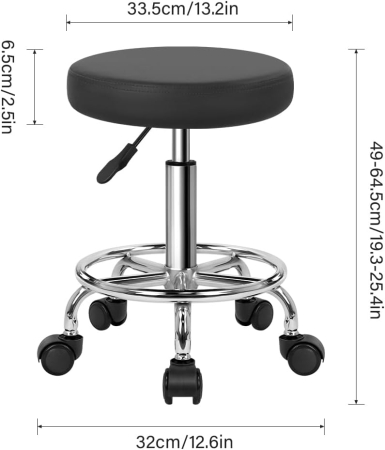 Scaun Rotativ WKWKER cu Roți, Reglabil 49-64,5 cm, Piele Ecologică, Gri [2]