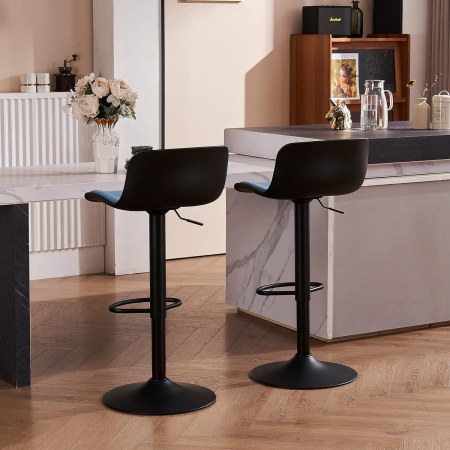 Scaune de bar rotative, reglabile în înălțime 79-103 cm, sezut captusit, Negru/Albastru set de 2 bucati [5]
