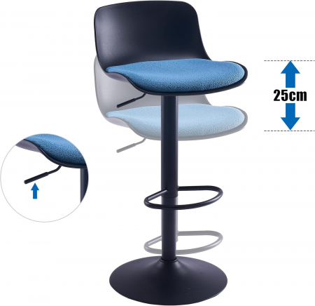 Scaune de bar rotative, reglabile în înălțime 79-103 cm, sezut captusit, Negru/Albastru set de 2 bucati [7]
