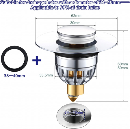 Scurgere chiuveta 3 in 1, filtru, dop, izolare miros, pop up, 62x60 mm [4]