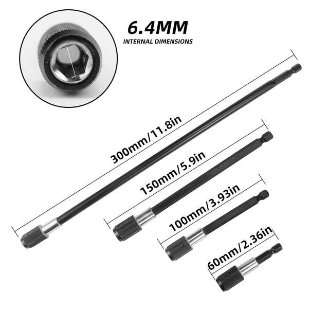 Set 4 prelungitoare magnetice pentru biti 60mm/150mm/100mm/300mm 1/4 [1]