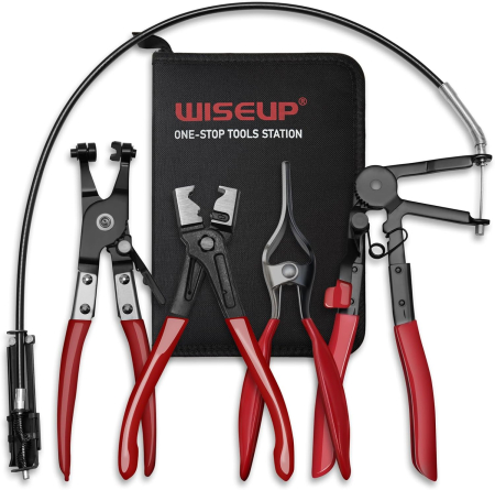 SCULE AUTO - Set Clești Coliere Furtun WISEUP, 4 Piese, Oțel Carbon #55, Clește Lung 68 cm, Cutie Inclusă