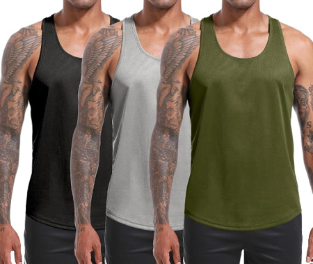 Tricouri barbati - Set 3 Maiouri Sport Bărbați Holure, Y-Back, Respirabile, negru/gri/verde S
