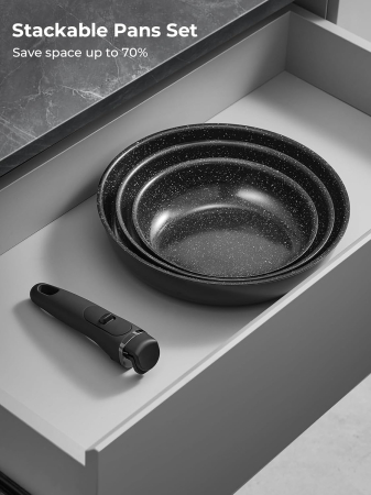 Set 3 tigăi cu mâner detașabil 20/24/28cm ceramică antiaderentă Inducție & cuptor [6]