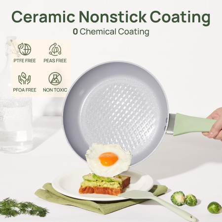 Tigaie Ceramică KOKHUB, 28 cm, Antiaderentă, cu Capac, Inducție, Verde Salvie [1]