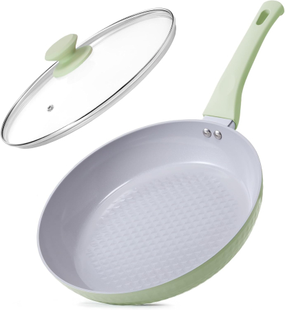 USTENSILE PREPARARE - Tigaie Ceramică KOKHUB, 28 cm, Antiaderentă, cu Capac, Inducție, Verde Salvie