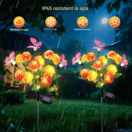 Set 2 Lampi Solare Grădină Hortensie cu Fluture, LED, IP65, Aprindere Automată, 8-10 Ore [3]