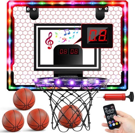 SETURI DE CONSTRUCTIE - Set de baschet de interior cu tabela cu telecomanda, LED-uri colorate