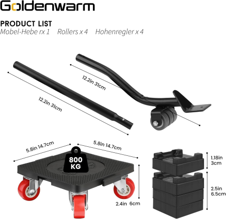 Set 4 role rotative 360° ridicat si transportat mobila cu capacitate de incarcare 800 kg si parghie ridicare usoara [3]
