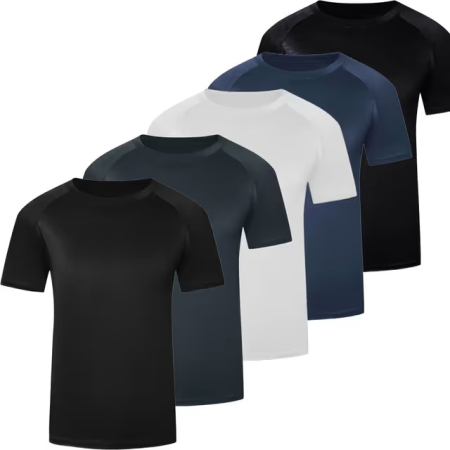 Tricouri barbati - Set 5 tricouri sport respirabile pentru barbati,  Negru/Gri/Bleumarin/Alb/negru L