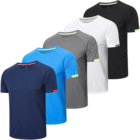 Tricouri barbati - Set 5 tricouri sport respirabile pentru barbati,  Negru/Gri/Bleumarin/Alb/albastru 2XL