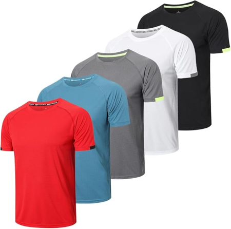 Tricouri barbati - Set 5 tricouri sport respirabile pentru barbati,  Negru/Gri/Bleumarin/Alb/Rosu M
