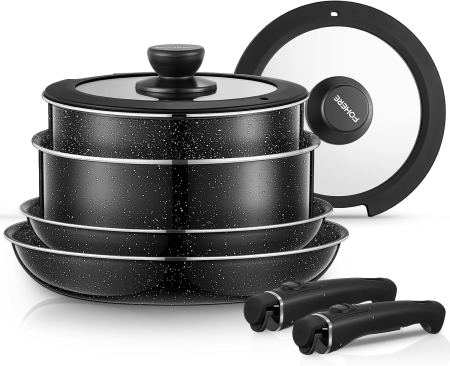 Set 7 piese oale cu mâner detașabil, ceramică antiaderentă Inducție & cuptor, negre [1]