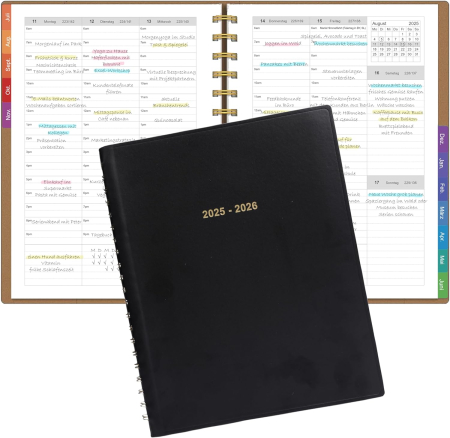 agende si plinificatoare - Agenda A5 cu Intervale planificare, coperti PU si semne de carte, 07.2025-06. 2026,set 2 buc