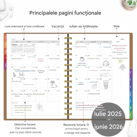 Agenda A5 cu Intervale planificare, coperti PU si semne de carte, 07.2025-06. 2026,set 2 buc [1]