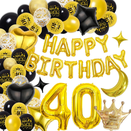 Baloane - Set baloane pentru evenimente aniversare 40 ani, galben/negru 98 piese