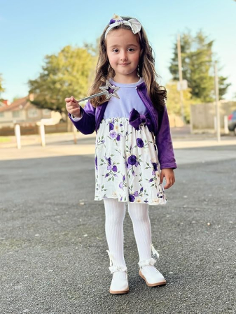 Set mov Fetițe 2 Piese, Rochie Florală și Cardigan din Catifea, Mâneci Lungi, 9-12 luni [1]