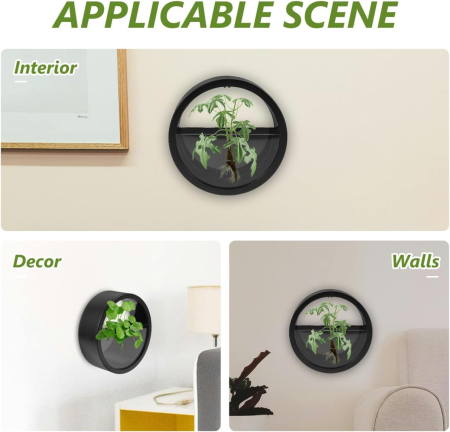 Set de 3 ghivece de perete negre, rotunde, ideale pentru sufragerie, birou și hotel 18x18x5.5 cm [7]