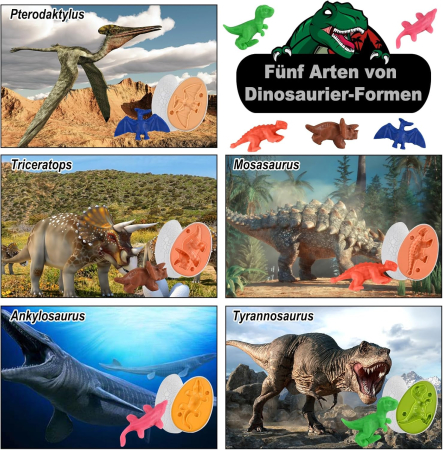 Set de plastelina colorata cu 10 matrite dinozauri in oua, set 35 piese [4]