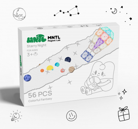 Set de constructie 3D, 56 elemente magnetice, design poliprezent, culori inspirate din galaxie, pentru copii 3+ ani [6]