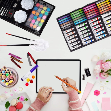 Set de pictura si colorat cu acurele, creioane colorate, vopsele, 139 piese [2]