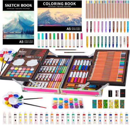 PICTURA - Set de pictura si colorat cu acurele, creioane colorate, vopsele, 139 piese