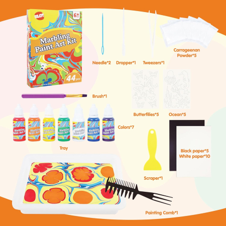 Set de vopsele marmorate pe apa, 7 culori si accesorii, 44 piese [1]