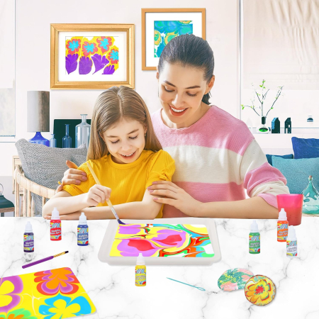 Set de vopsele marmorate pe apa, 7 culori si accesorii, 44 piese [3]