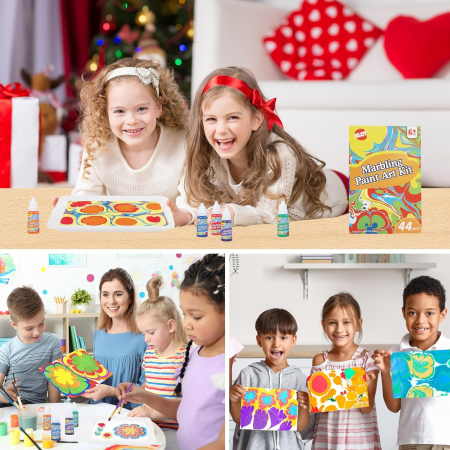 Set de vopsele marmorate pe apa, 7 culori si accesorii, 44 piese [4]