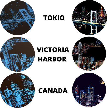 Fișe de activități DIY pentru adulți și copii, desene pentru răzuit, Tokyo, Canada și Victoria, 3x40,5 x 28,5 cm [4]