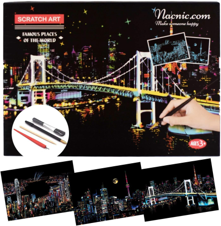 CASA SI GRADINA - Fișe de activități DIY pentru adulți și copii, desene pentru răzuit, Tokyo, Canada și Victoria, 3x40,5 x 28,5 cm