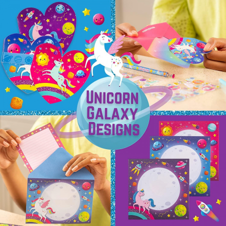 Set de scris si artizanat cu Unicorn pentru fete, albastru, 45 piese [6]