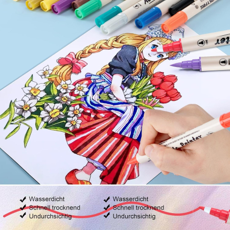 Pixuri acrilice pentru colorat, impermeabile, 18 culori, markere cu 2 capete pentru lemn, pietre, pânză, sticlă, hârtie, ceramică [4]