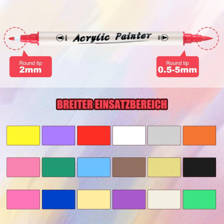 Pixuri acrilice pentru colorat, impermeabile, 18 culori, markere cu 2 capete pentru lemn, pietre, pânză, sticlă, hârtie, ceramică [2]