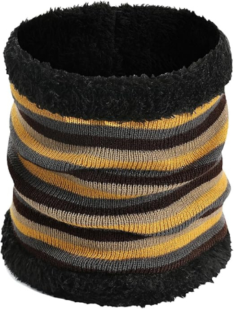 Set Iarnă Copii 3 Piese maro/gri/galben, Căciulă, Fular și Mănuși, Tricot Acrilic, Căptușit, marime unica M [4]