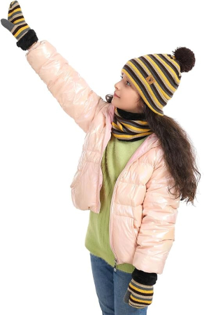 Set Iarnă Copii 3 Piese maro/gri/galben, Căciulă, Fular și Mănuși, Tricot Acrilic, Căptușit, marime unica M [2]