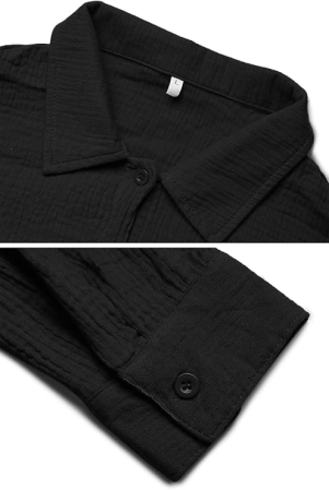 Set negru de Damă 2 Piese din Bumbac, Cămașă cu Mâneci Lungi și Pantaloni Scurți, Casual, S [2]